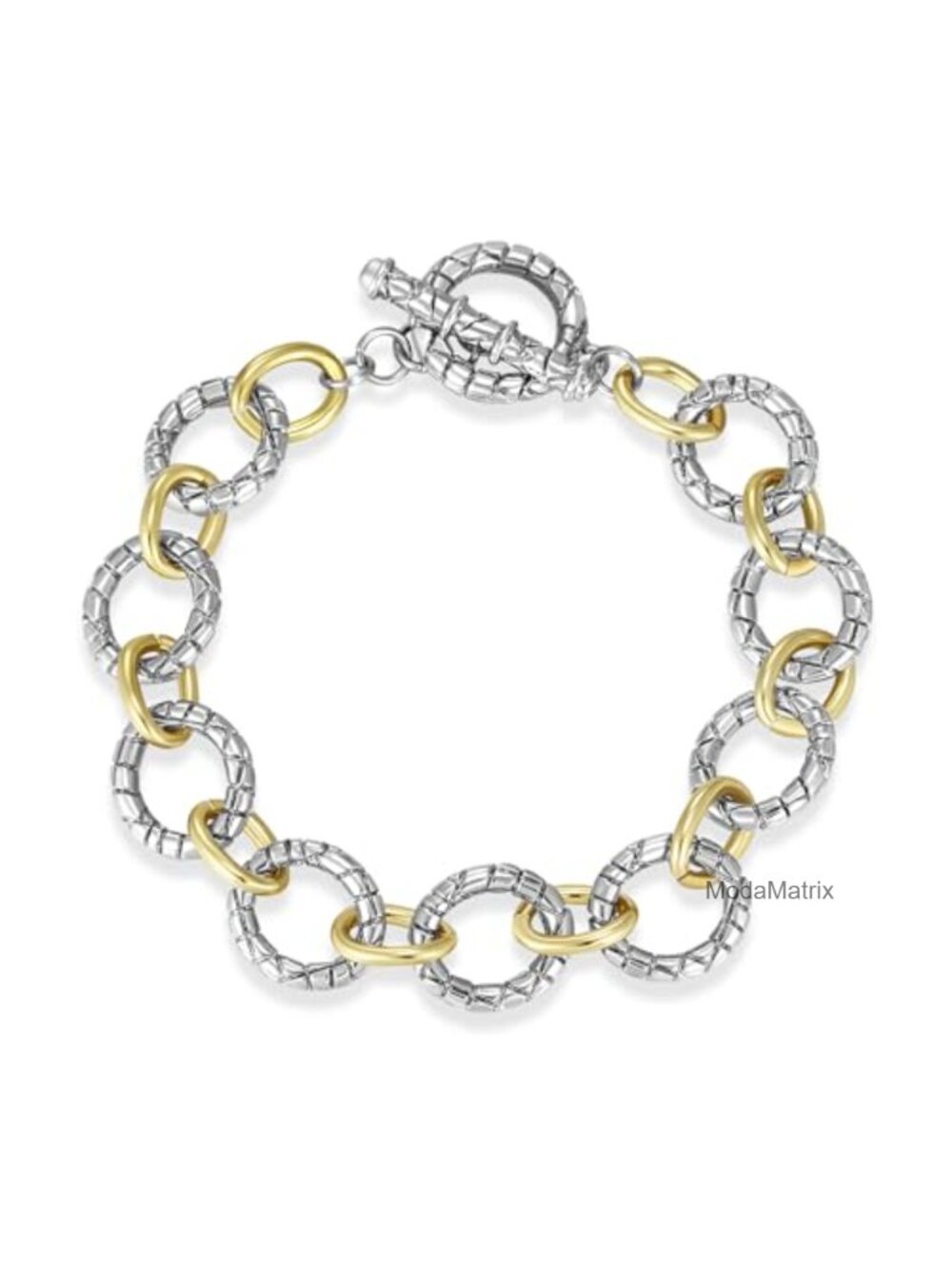 Two Tone Link Bracelet for Women, Gold and Silver Cable Chain, 14K Gold Plated